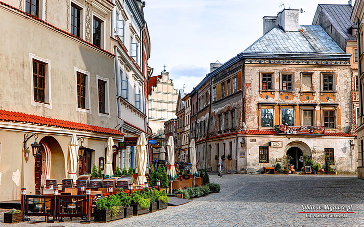Lublin, Pologne, polonais, paysage urbain, tourisme, tourisme, Europe, en filigrane, Fond d'écran HD