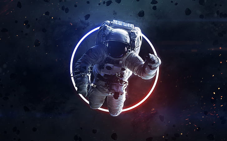 Espacio, astronauta, anillo, arte, neón, asteroides, cosmos, Vadim Sadovski, por Vadim Sadovski, Fondo de pantalla HD