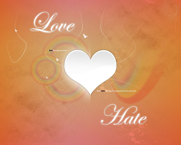 orange and white Love and Hate text, love, romance, legend, HD wallpaper