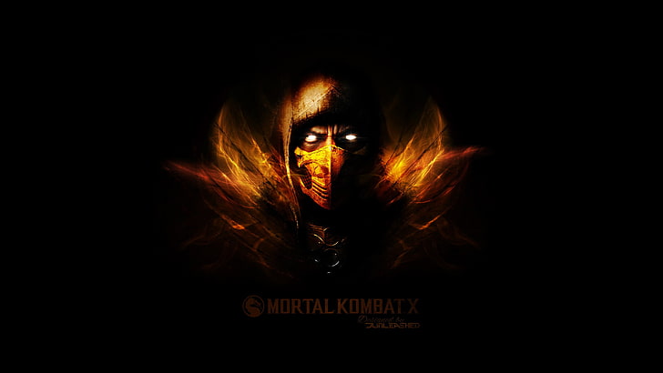 Mortal Kombat Scorpio wallpaper, video game, Mortal Kombat X, Mortal Kombat, latar belakang sederhana, Scorpion (karakter), Wallpaper HD