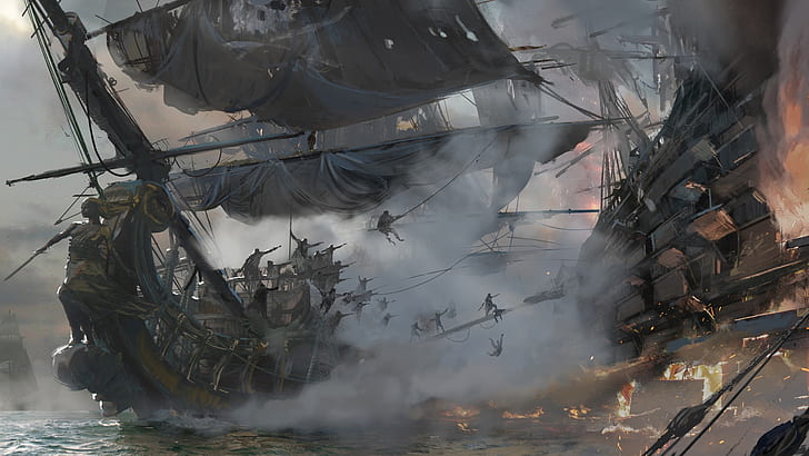 пирати, пиратски кораб, видео игри, череп и кости, HD тапет