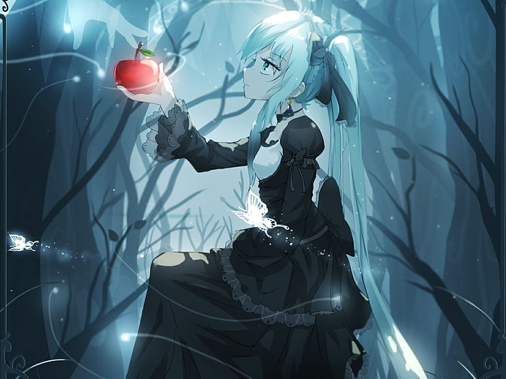 Äpfel, Anime Girls, Waldlichtung, Vocaloid, Hatsune Miku, HD-Hintergrundbild