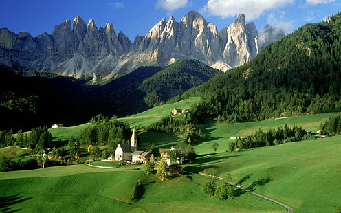 Desa Alpine, padang rumput hijau, dunia, 1920x1200, hutan, desa, gunung, Wallpaper HD HD wallpaper