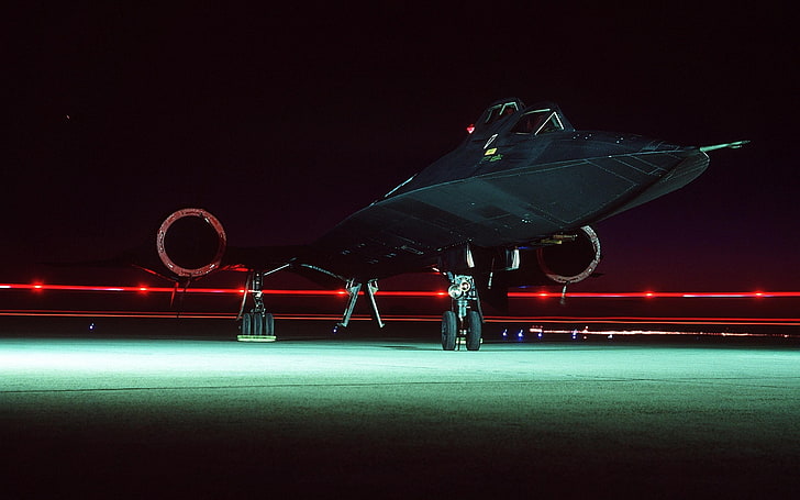samolot, SR-71C, noc, samoloty wojskowe, fotografia, samolot, Lockheed SR-71 Blackbird, długi czas naświetlania, Tapety HD