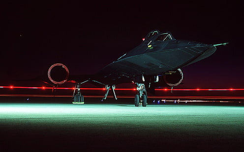szary odrzutowiec, fotografia, noc, długa ekspozycja, samoloty, samoloty, samoloty wojskowe, Lockheed SR-71 Blackbird, SR-71C, Tapety HD HD wallpaper