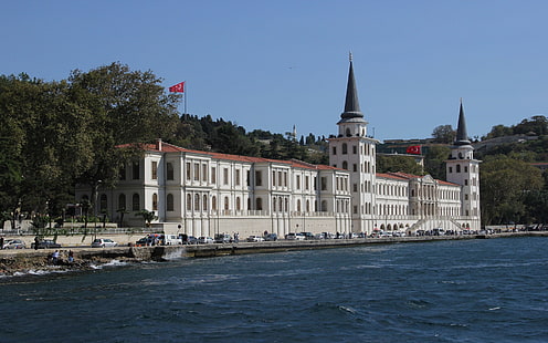 бяла и кафява бетонна сграда, Кулели Аскери Лисеси, Турция, Турция, Истанбул, HD тапет HD wallpaper