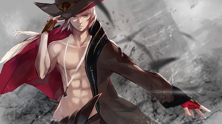 Abs, anime, Anime Boys, Płaszcze, Dungeon And Fighter, Swd3e2, White Hair, Tapety HD