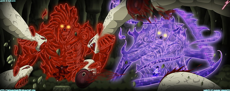 Illustrazioni di Susanoo, anime, Naruto Shippuuden, Uchiha Itachi, Uchiha Sasuke, Sfondo HD HD wallpaper