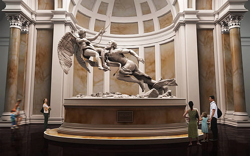 statua dell'angelo, persone, edificio, museo, statua, scultura, colonne, Sfondo HD HD wallpaper