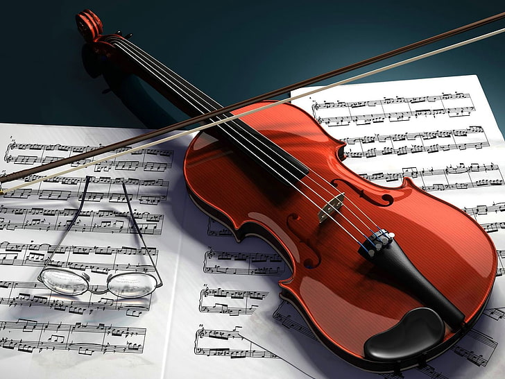 Violin, brown and black violin and musical notebook illustration, Music, , violin, HD wallpaper