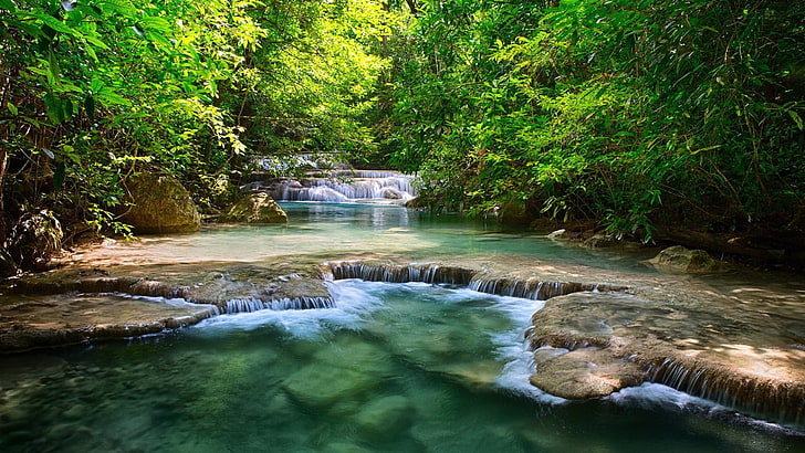 forest waterfall-Best Scenery HD Wallpaper, water falls with green trees, HD wallpaper