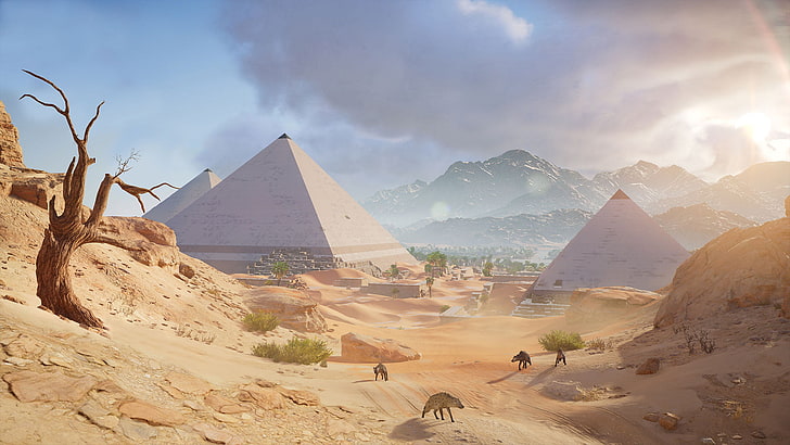 ilustração das pirâmides brancas, Assassin's Creed: Origins, Assassin's Creed, Ubisoft, videogames, HD papel de parede