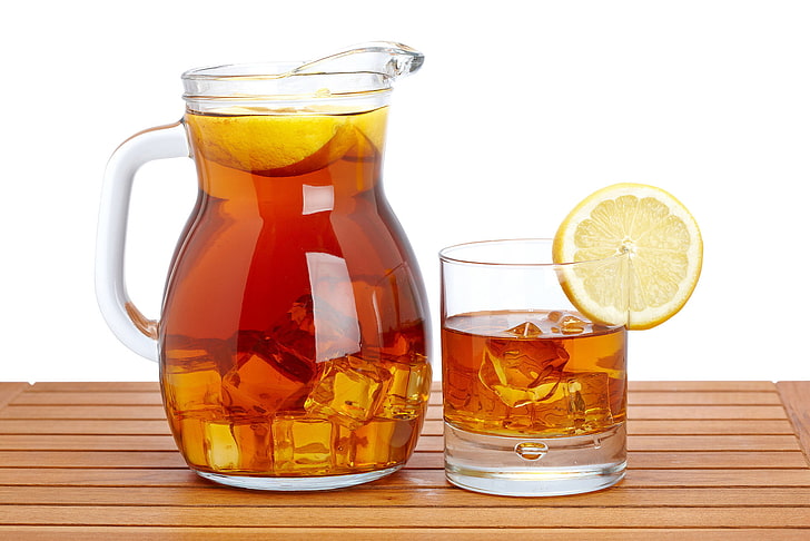 ice, glass, lemon, tea, drink, pitcher, HD wallpaper