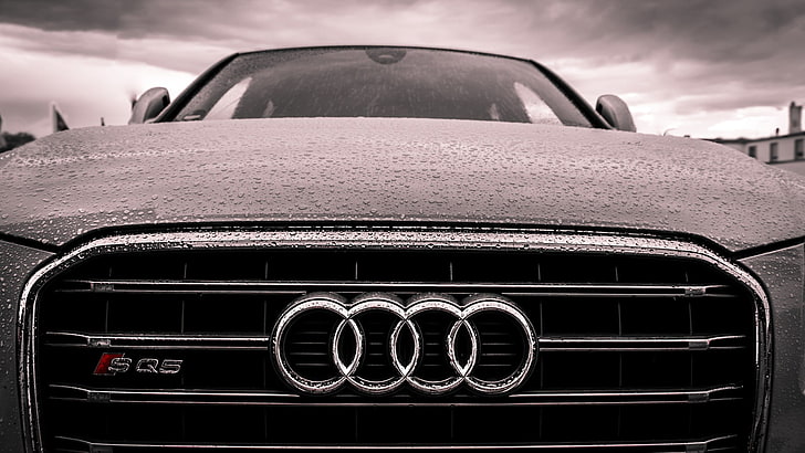 gray Audi car, vehicle, car, Audi, vehicle front, water drops, clouds, rain, Audi SQ5, HD wallpaper