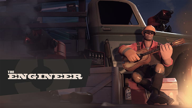 Team Fortress Engineer Guitar HD, video game, tim, gitar, fortress, engineer, Wallpaper HD