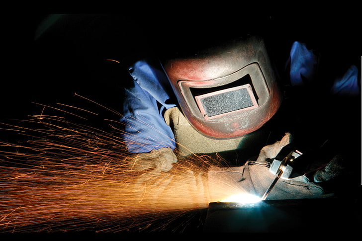 sparks, personal protective equipment, welding, electrical arc, steel fabrication, HD wallpaper