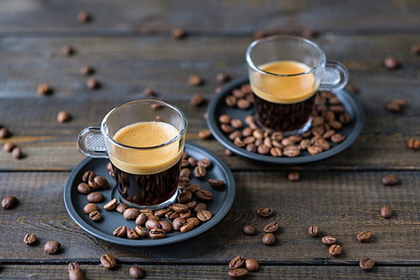 coffee, coffee beans, depth of field, cup, HD wallpaper HD wallpaper