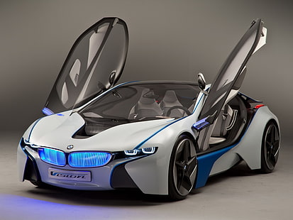 bmw vision 100 next, desain konsep, putih, lampu, futuristik, mobil, kendaraan, Wallpaper HD HD wallpaper