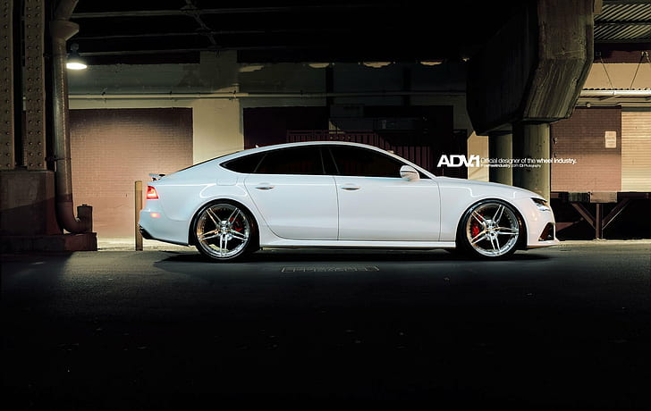 adv1, audi, coupe, rs7, tuning, wheels, white, HD wallpaper