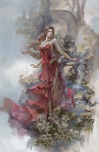 Aerith Gainsborough, arte dei videogiochi, Final Fantasy VII, videogiochi, ragazza fantasy, arte fantasy, Sfondo HD HD wallpaper