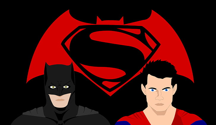 Batman, Superman, Batman v Superman: Dawn of Justice, logo, fighting, bats, black, red, blue, sketches, artwork, HD wallpaper
