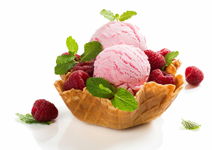 Food, Ice Cream, Berry, Fruit, Raspberry, Waffle Cone, HD wallpaper