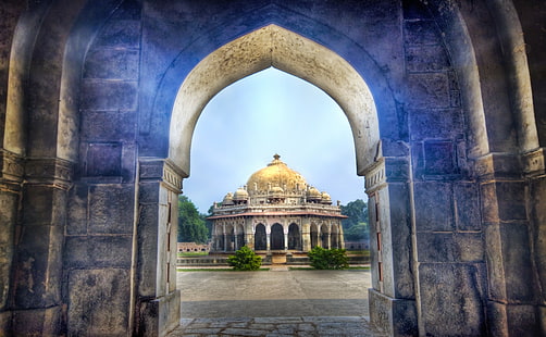 Temple, Delhi, Inde, papier peint mosquée en béton gris et or, Asie, Inde, Temple, porte, islam, Fond d'écran HD HD wallpaper