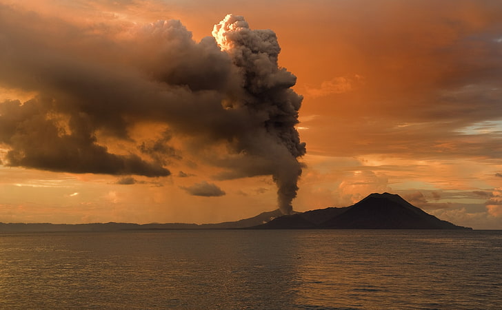 Вулканично изригване на Папуа Нова Гвинея, сив дим, Океания, Друго, Папуа, Гвинея, Вулканично, Изригване, HD тапет