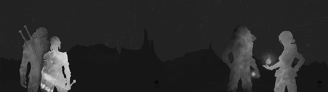 illustration de silhouette, The Witcher, The Witcher 3: Wild Hunt, Yennefer of Vengerberg, Triss Merigold, Geralt of Rivia, Cirilla Fiona Elen Riannon, jeux vidéo, Fond d'écran HD HD wallpaper