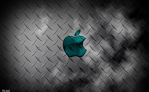 유리 사과-금속 배경, 청록색 사과 로고 벽지, 컴퓨터, Mac, HD 배경 화면 HD wallpaper