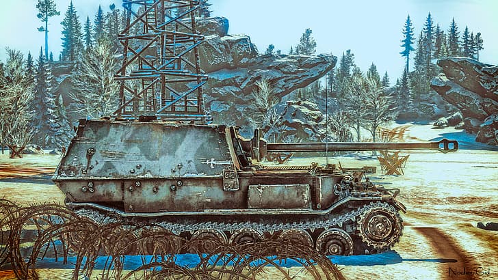 SAU ، Sd.Car.184 ، ألماني ، فرديناند ، إليفانت ، دبابة مقاتلة ، رعد الحرب ، لقطة شاشة ، ثقيل ، بندقية هجومية مع 8،8 سم StuK 43 ، 88 سم StuK 43 Sfl L / 71 دبابة مدمرة Tiger (P) ، ذاتي - مدفعية مدفوعة، خلفية HD