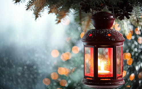 Winter candle light, snow, winter, light, lantern, candle, HD wallpaper HD wallpaper