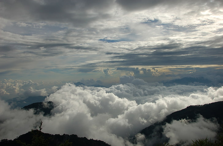 구름과 산, 자연, 산, 위, 구름, HD 배경 화면
