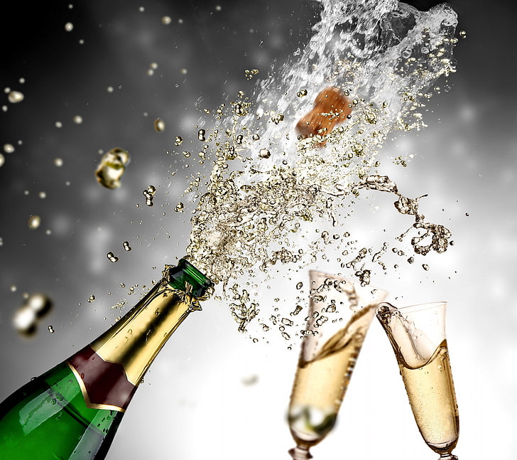 Ilustración de bienvenida de champán, chorro, gafas, vidrio, champán, bienvenida, Fondo de pantalla HD