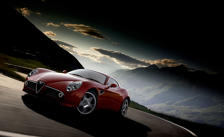 Alfa Romeo 8C Competizione, red Alfa Romeo coupe, Cars, Alfa Romeo, red car, alfa romeo 8c competizione, HD wallpaper