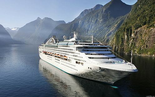 cruise ship, vehicle, mountains, landscape, ship, HD wallpaper HD wallpaper