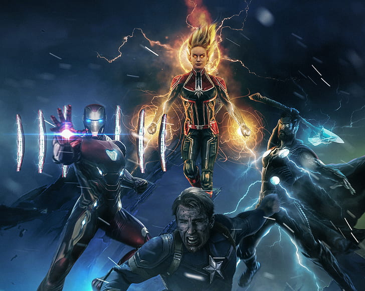 Iron Man, Captain Marvel, Captain America, Thor, Avengers 4, 4K, Tapety HD