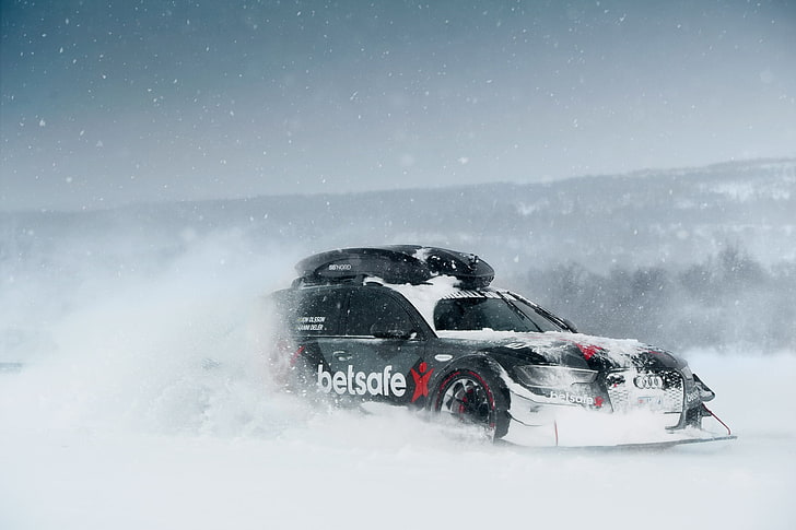black Betsafe snow car, Audi, RS6, Audi RS6, Audi RS6 Avant, Gumball, Gumball 3000, HD wallpaper