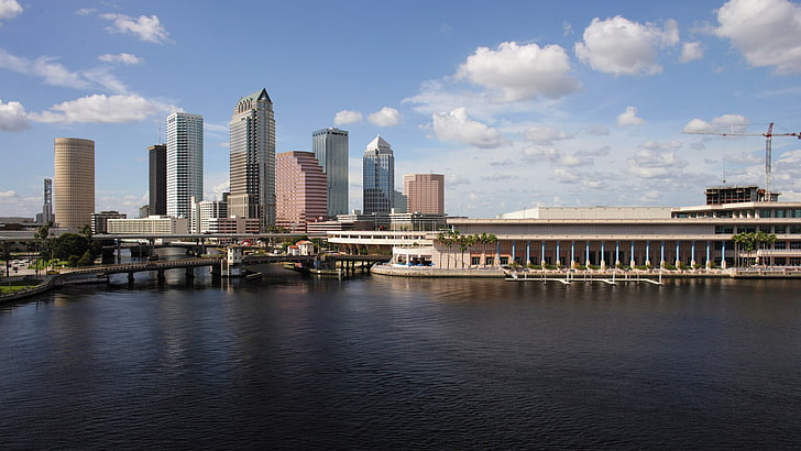fotografi arsitektur cityscape di samping badan air, cityscape, kota, bangunan, Tampa, Wallpaper HD