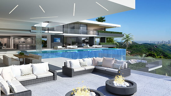 هندسة معمارية ، بناء ، تصميم ، منزل ، داخلي ، قصر ، مسبح ، سباحة، خلفية HD HD wallpaper