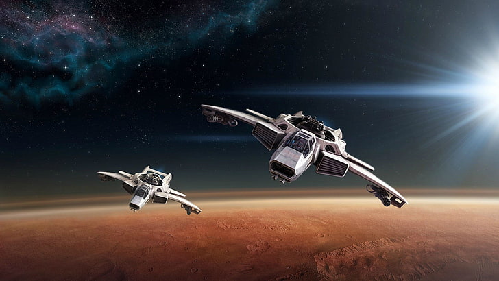 два серых космических корабля цифровых обоев, космос, космический корабль, Star Citizen, научная фантастика, HD обои