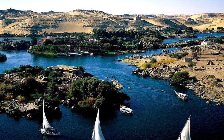 landscape, river, boat, Nile, HD wallpaper