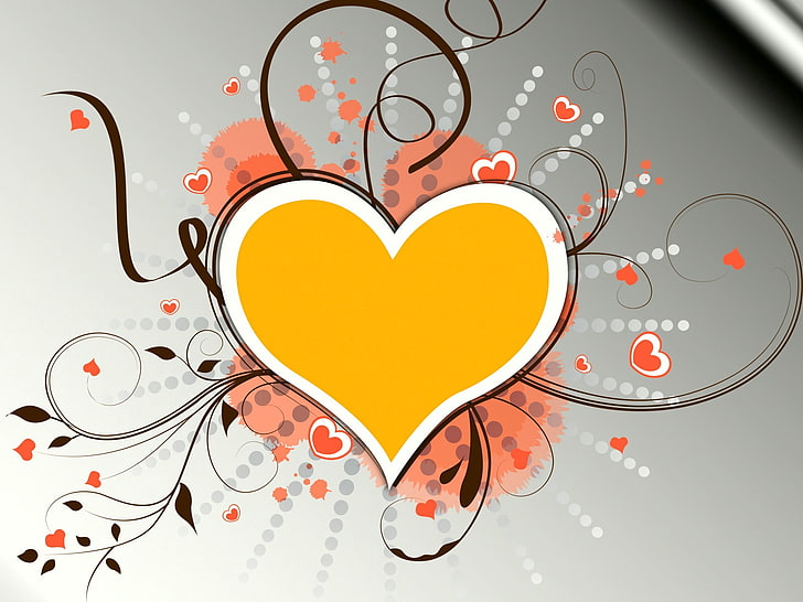 оранжево-белое сердце иллюстрация, сердечки, узоры, разноцветные, HD обои