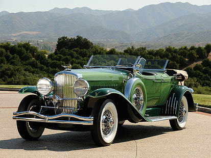 Duesenberg Phaeton, green vintage] car, phaeton, classic, lebaron, duesenberg, cowl, dual, antique, auto, Sfondo HD HD wallpaper