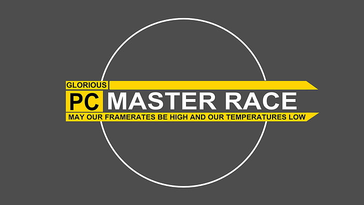Logo PC Master Race, jeux PC, Master Race, texte, arrière-plan simple, Fond d'écran HD