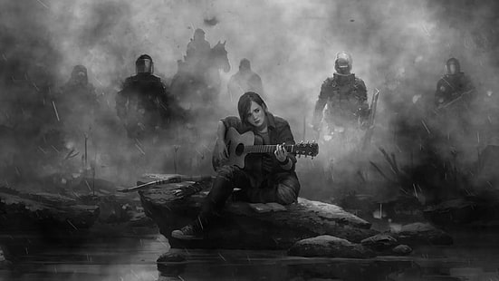 The Last of Us, The Last of Us 2, videojuegos, obras de arte, Ellie, guitarra, arco, gente, Fondo de pantalla HD HD wallpaper