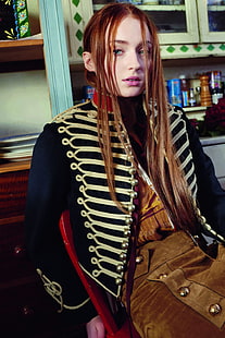 Софи Търнър, червенокоса, актриса, сини очи, дълга коса, HD тапет HD wallpaper