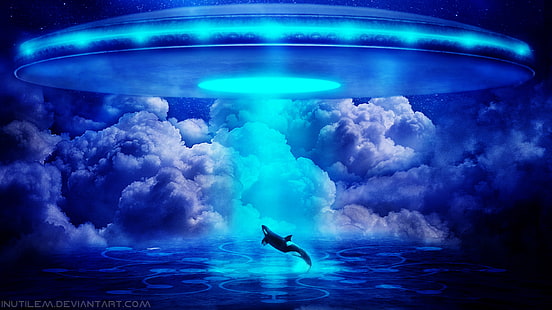 Alien, Abduction, Extraterrestrial, Killer Whale, Orca, UFO, HD wallpaper HD wallpaper