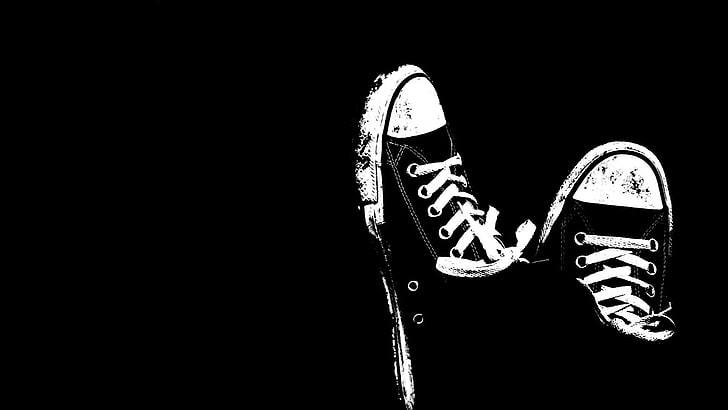 shoes, converse, black & white, funny, HD wallpaper