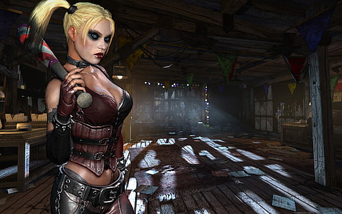 ภาพประกอบ Harley Quinn, Harley Quinn, วิดีโอเกม, Batman: Arkham City, render, CGI, วอลล์เปเปอร์ HD HD wallpaper